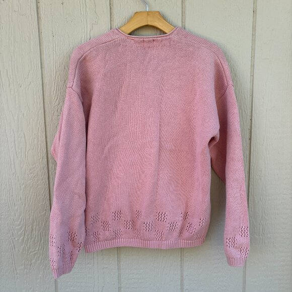 Vintage Gap Cardigan Women's Large Pink Cotton Knit Floral Grandma Cottagecore - Picture 7 of 9